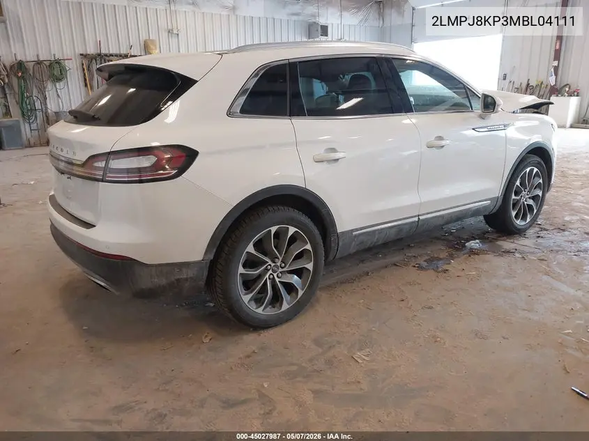 2021 Lincoln Nautilus Reserve VIN: 2LMPJ8KP3MBL04111 Lot: 45027987