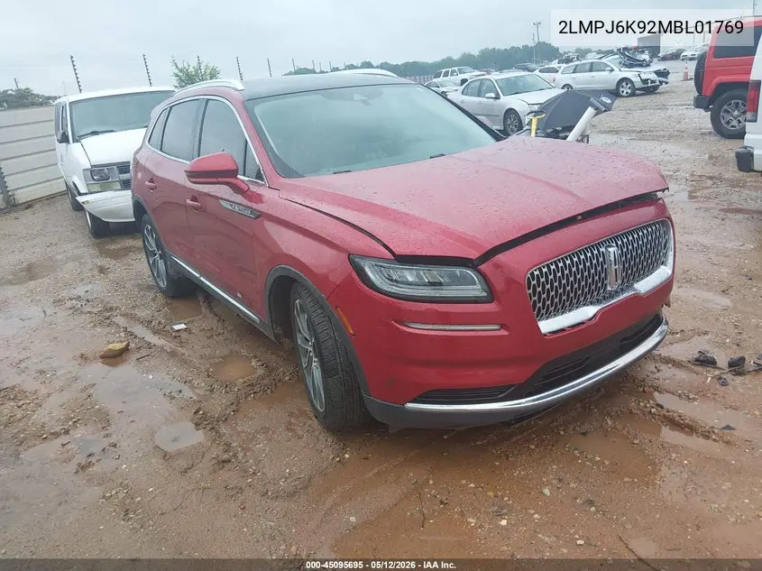 2021 Lincoln Nautilus Reserve VIN: 2LMPJ6K92MBL01769 Lot: 45095695