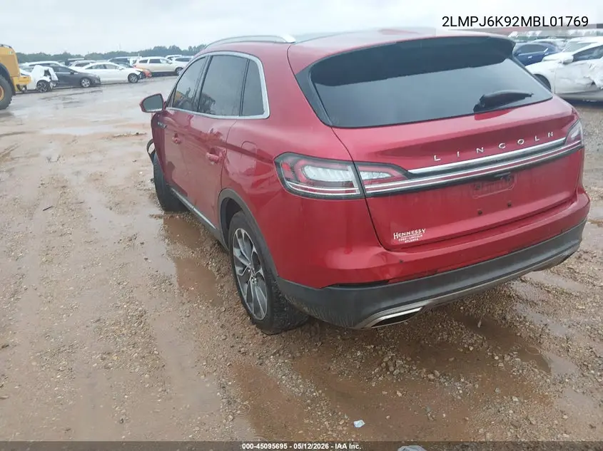 2021 Lincoln Nautilus Reserve VIN: 2LMPJ6K92MBL01769 Lot: 45095695