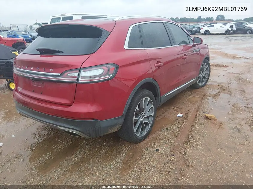 2021 Lincoln Nautilus Reserve VIN: 2LMPJ6K92MBL01769 Lot: 45095695