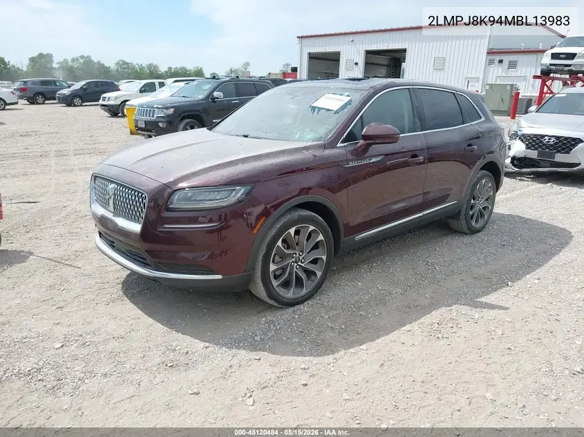 2021 Lincoln Nautilus Reserve VIN: 2LMPJ8K94MBL13983 Lot: 45120484