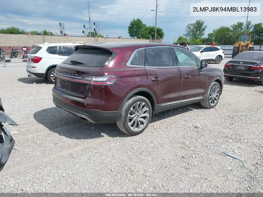 2021 Lincoln Nautilus Reserve VIN: 2LMPJ8K94MBL13983 Lot: 45120484