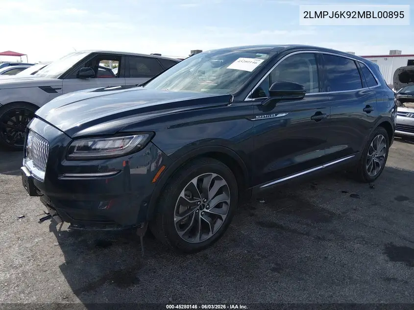 2021 Lincoln Nautilus Reserve VIN: 2LMPJ6K92MBL00895 Lot: 45280146
