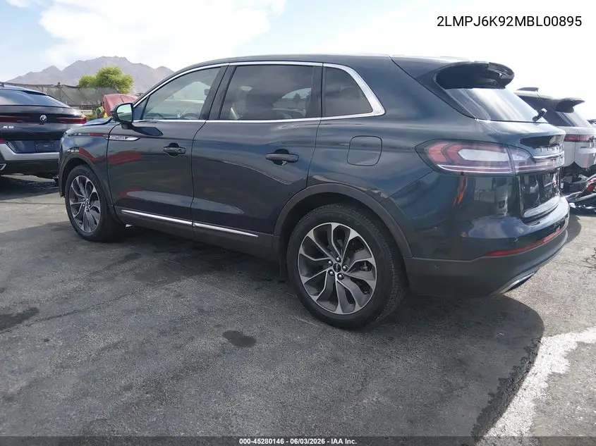 2021 Lincoln Nautilus Reserve VIN: 2LMPJ6K92MBL00895 Lot: 45280146