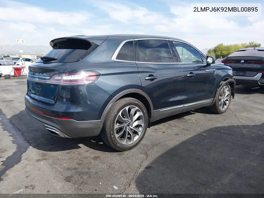 2021 Lincoln Nautilus Reserve VIN: 2LMPJ6K92MBL00895 Lot: 45280146