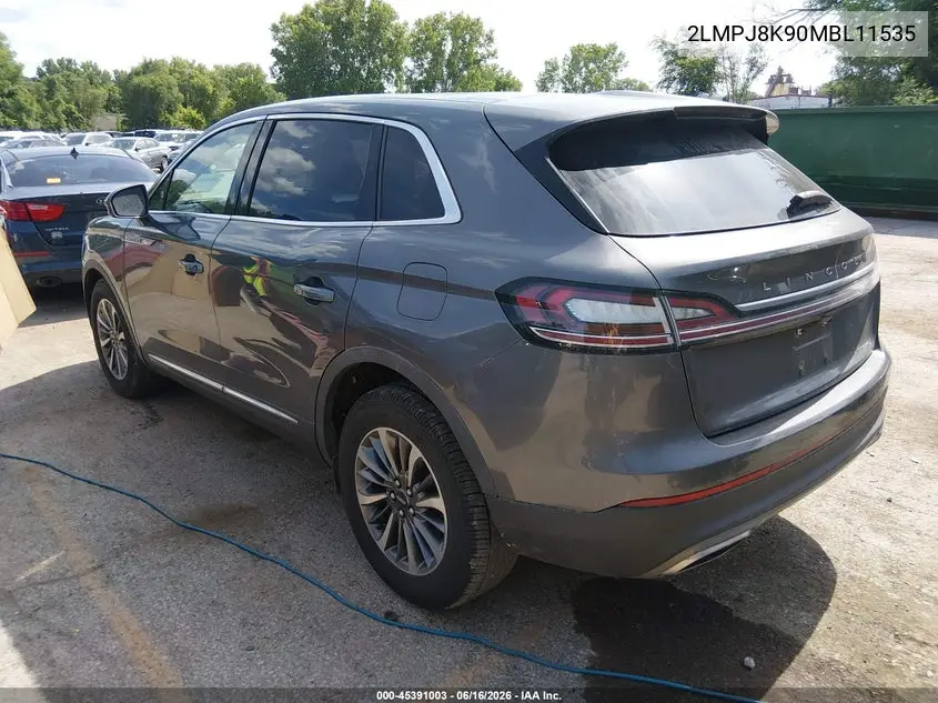 2021 Lincoln Nautilus Reserve VIN: 2LMPJ8K90MBL11535 Lot: 45391003