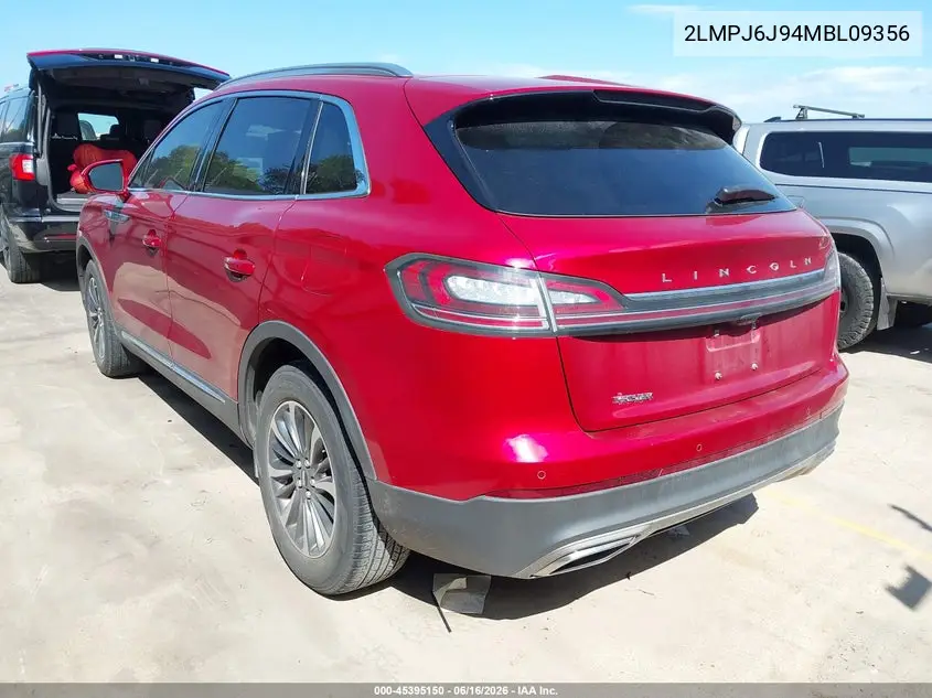 2021 Lincoln Nautilus Standard VIN: 2LMPJ6J94MBL09356 Lot: 45395150