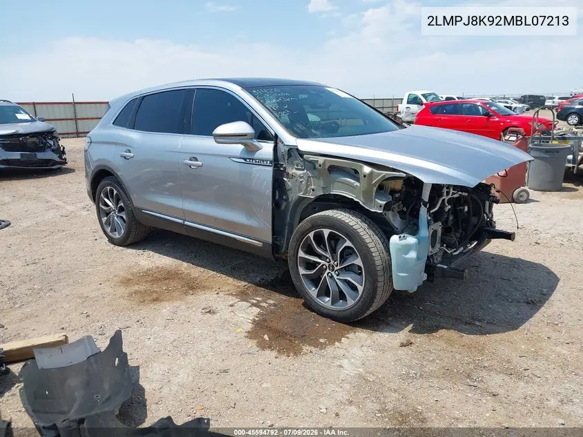 2021 Lincoln Nautilus Reserve VIN: 2LMPJ8K92MBL07213 Lot: 45594792
