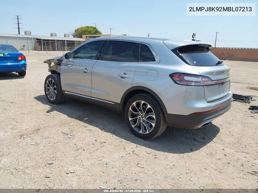 2021 Lincoln Nautilus Reserve VIN: 2LMPJ8K92MBL07213 Lot: 45594792