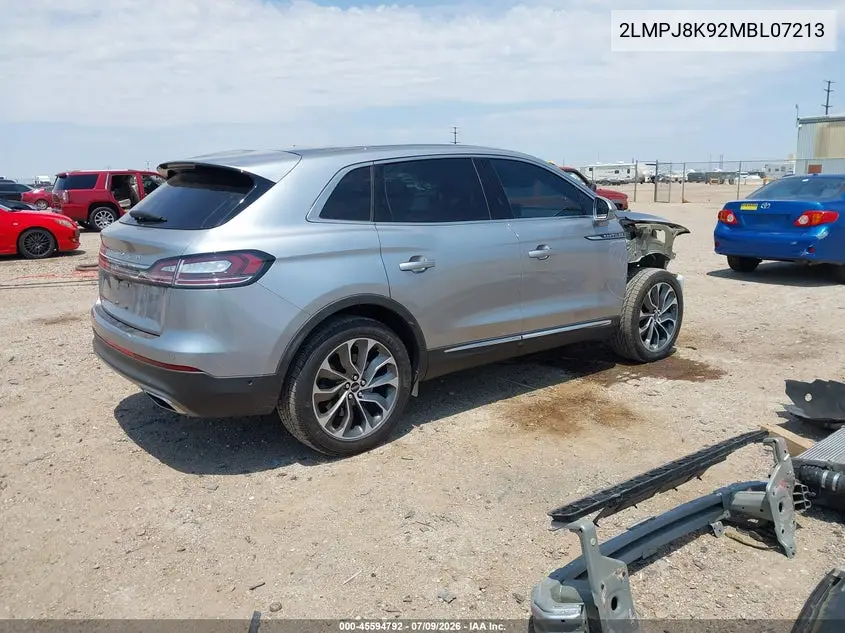 2021 Lincoln Nautilus Reserve VIN: 2LMPJ8K92MBL07213 Lot: 45594792