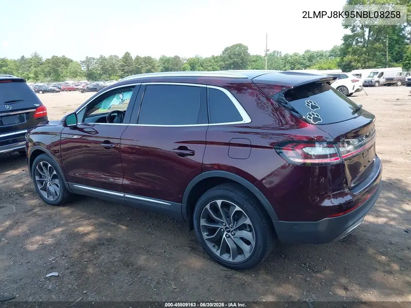 2022 Lincoln Nautilus Reserve VIN: 2LMPJ8K95NBL08258 Lot: 45509163