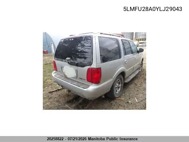 2000 Lincoln Navigator VIN: 5LMFU28A0YLJ29043 Lot: 20258822