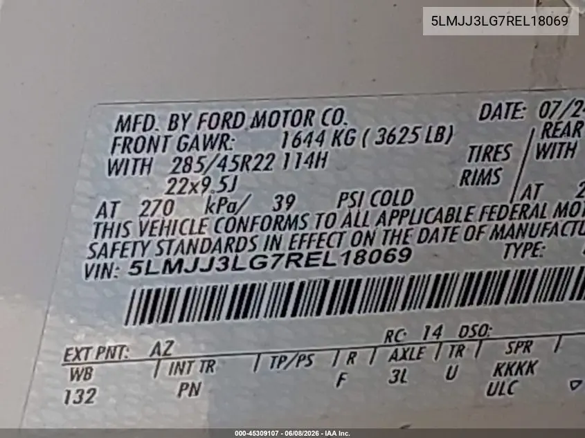 2024 Lincoln Navigator Reserve L VIN: 5LMJJ3LG7REL18069 Lot: 45309107
