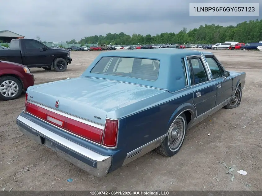 1986 Lincoln Town Car VIN: 1LNBP96F6GY657123 Lot: 12630742