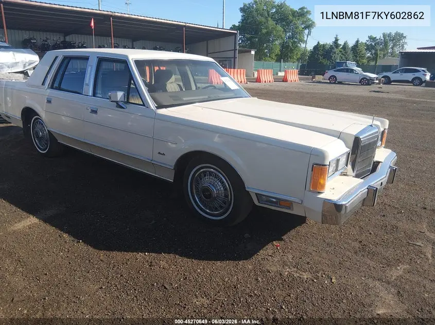 1989 Lincoln Town Car VIN: 1LNBM81F7KY602862 Lot: 45270649