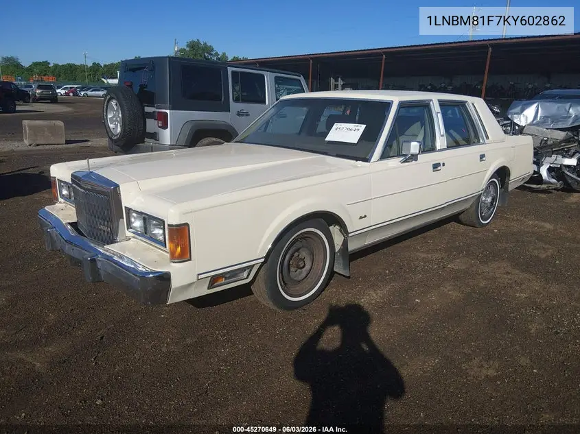 1989 Lincoln Town Car VIN: 1LNBM81F7KY602862 Lot: 45270649