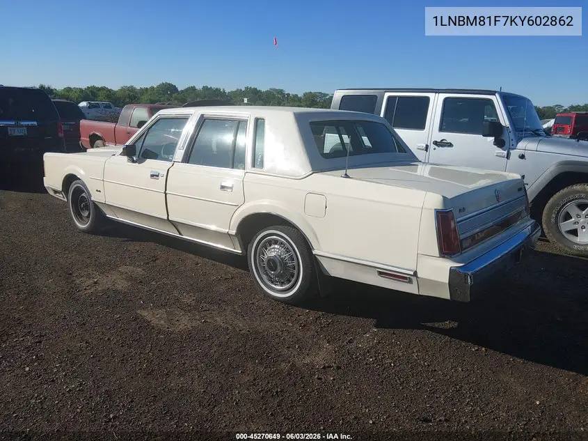1989 Lincoln Town Car VIN: 1LNBM81F7KY602862 Lot: 45270649