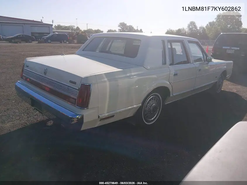 1989 Lincoln Town Car VIN: 1LNBM81F7KY602862 Lot: 45270649