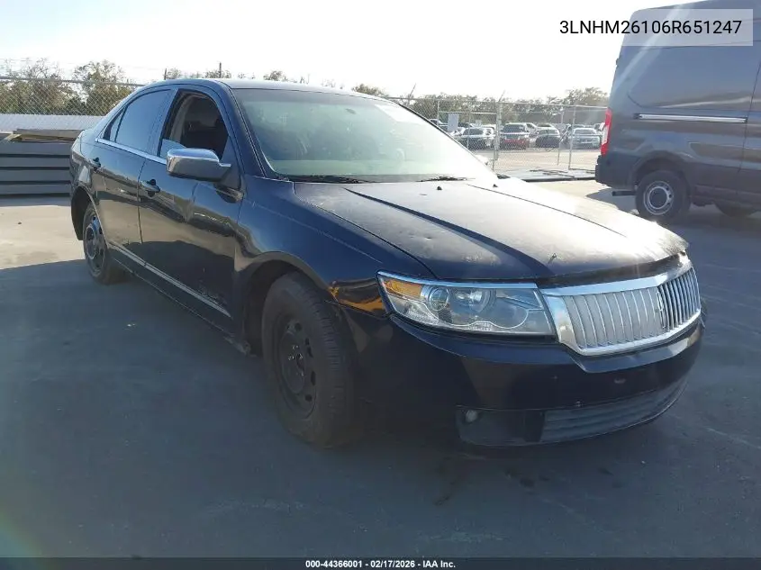 2006 Lincoln Zephyr VIN: 3LNHM26106R651247 Lot: 44366001