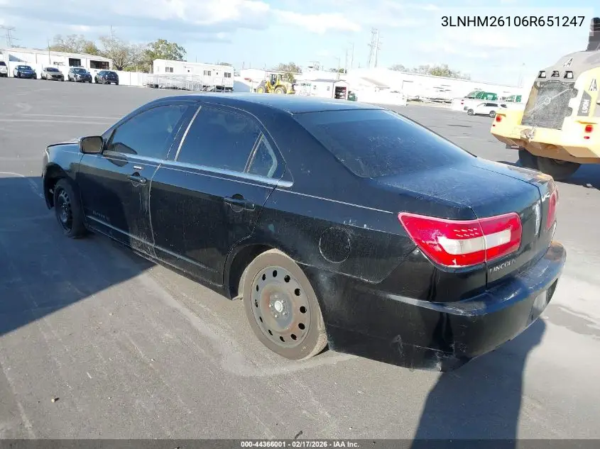 2006 Lincoln Zephyr VIN: 3LNHM26106R651247 Lot: 44366001