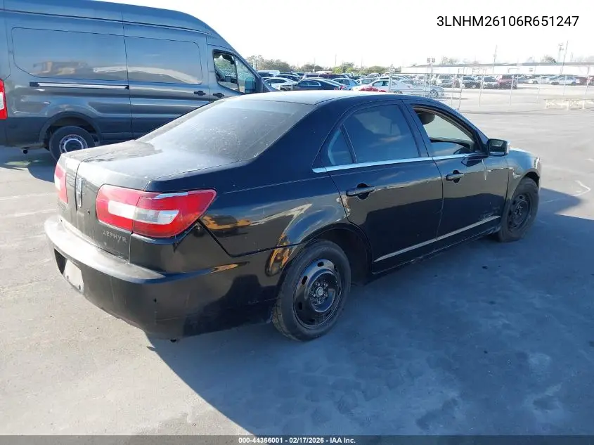 2006 Lincoln Zephyr VIN: 3LNHM26106R651247 Lot: 44366001