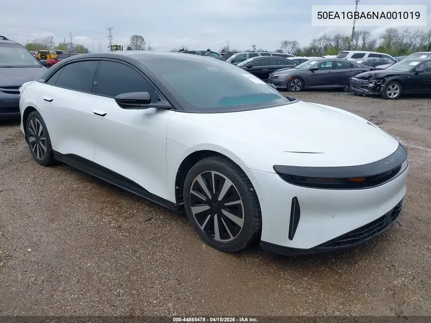 2022 Lucid Air Grand Touring VIN: 50EA1GBA6NA001019 Lot: 44865478