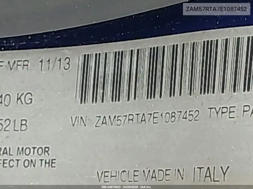 2014 Maserati Ghibli S Q4 VIN: ZAM57RTA7E1087452 Lot: 44974022