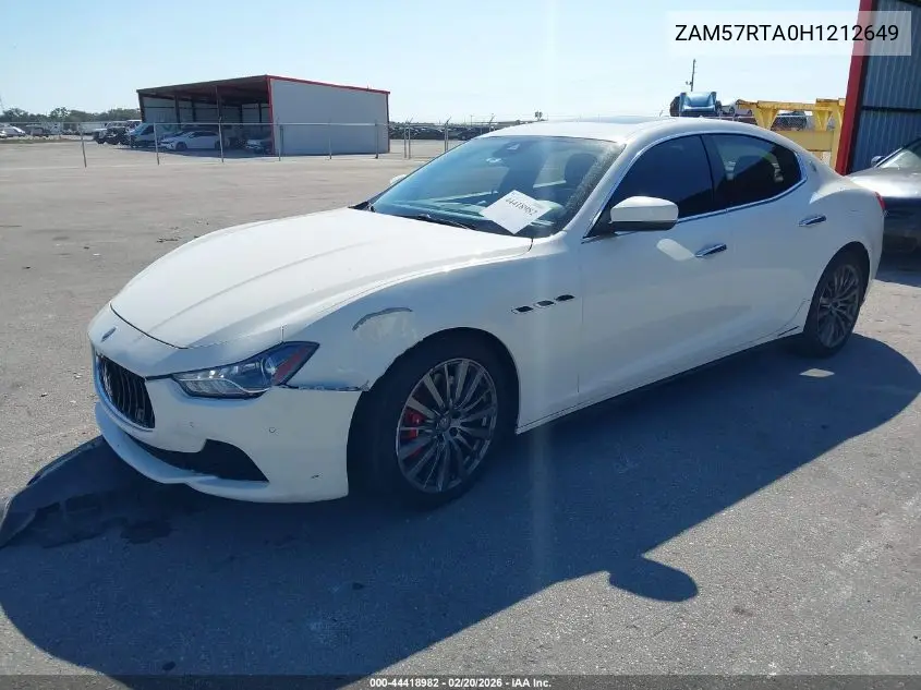 2017 Maserati Ghibli S Q4 VIN: ZAM57RTA0H1212649 Lot: 44418982