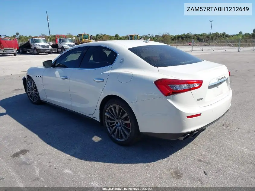 2017 Maserati Ghibli S Q4 VIN: ZAM57RTA0H1212649 Lot: 44418982