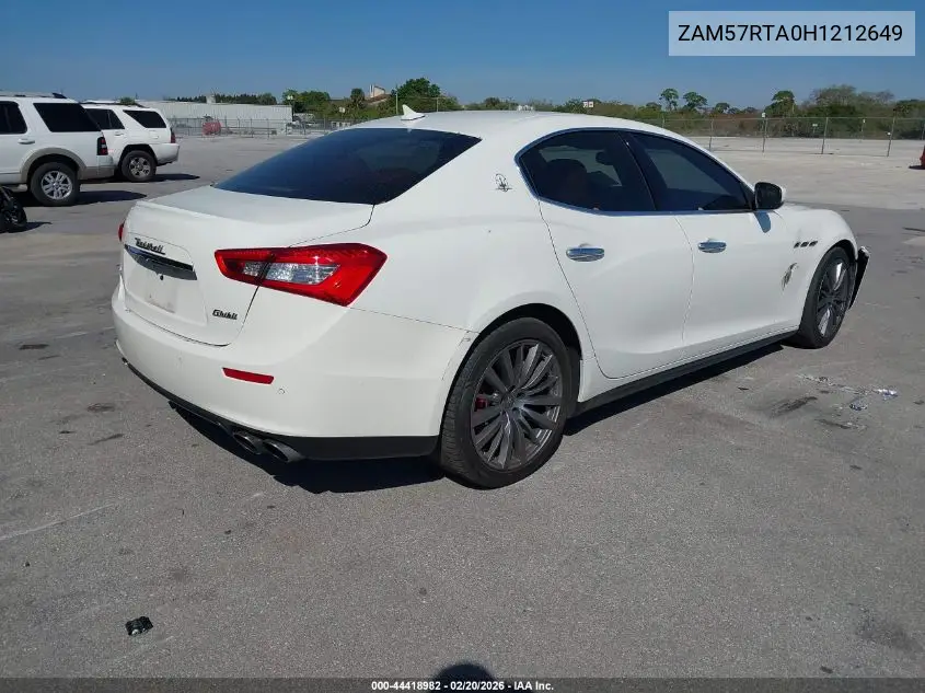 2017 Maserati Ghibli S Q4 VIN: ZAM57RTA0H1212649 Lot: 44418982
