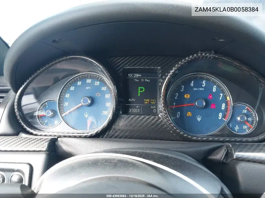 2011 Maserati Granturismo S Automatic VIN: ZAM45KLA0B0058384 Lot: 43953862