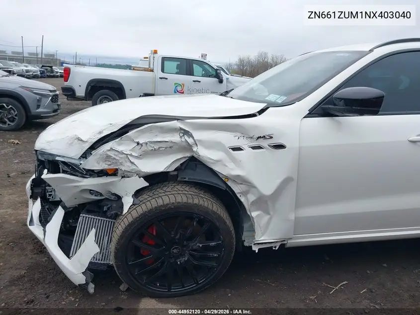 2022 Maserati Levante Modena S VIN: ZN661ZUM1NX403040 Lot: 44952120
