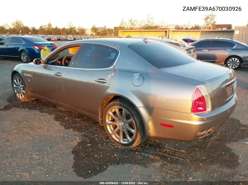 2007 Maserati Quattroporte Base Automatic/Executive Gt Automatic/Sport Gt Automatic VIN: ZAMFE39A670030926 Lot: 43886420