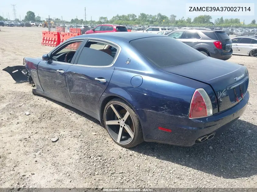 2007 Maserati Quattroporte Base Duoselect/Executive Duoselect/Sport Gt Duoselect VIN: ZAMCE39A370027114 Lot: 45456411