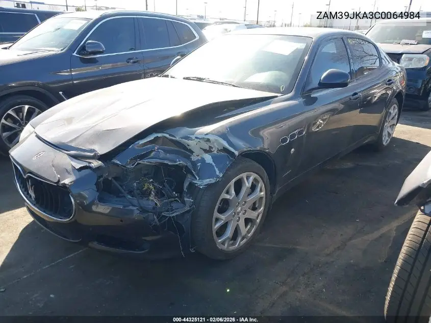 2012 Maserati Quattroporte S VIN: ZAM39JKA3C0064984 Lot: 44325121