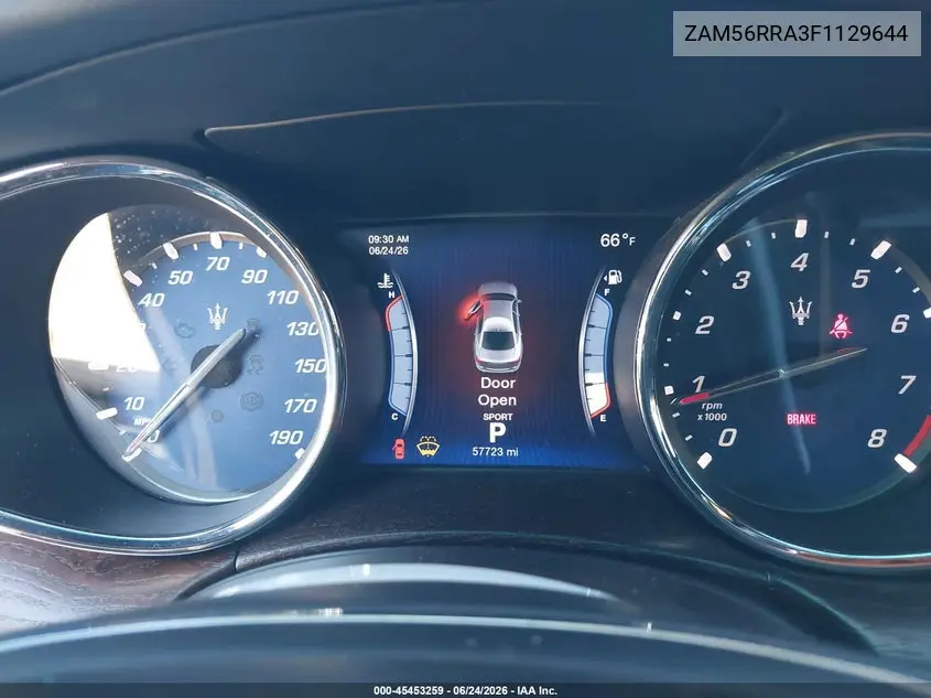 2015 Maserati Quattroporte S Q4 VIN: ZAM56RRA3F1129644 Lot: 45453259
