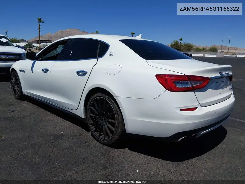 2016 Maserati Quattroporte S VIN: ZAM56RPA6G1166322 Lot: 45589362