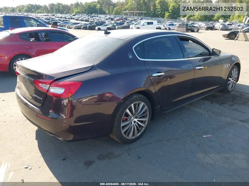 2017 Maserati Quattroporte S Q4 VIN: ZAM56RRA2H1252502 Lot: 45394455