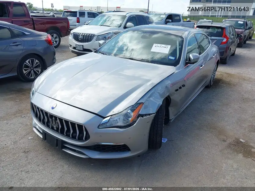 2017 Maserati Quattroporte S Granlusso VIN: ZAM56RPL7H1211643 Lot: 45522502