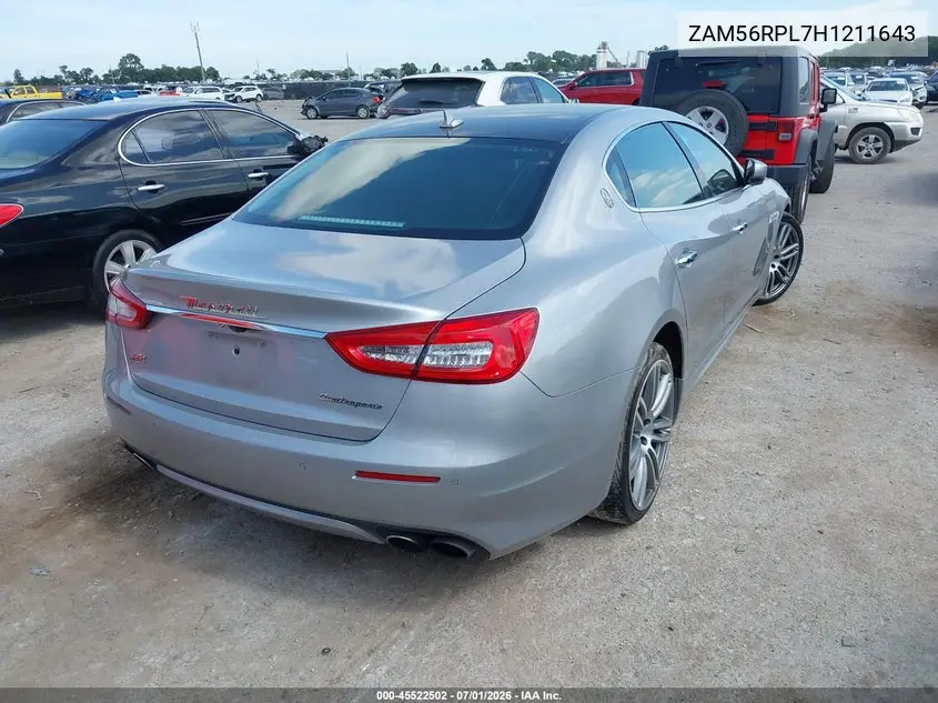 2017 Maserati Quattroporte S Granlusso VIN: ZAM56RPL7H1211643 Lot: 45522502