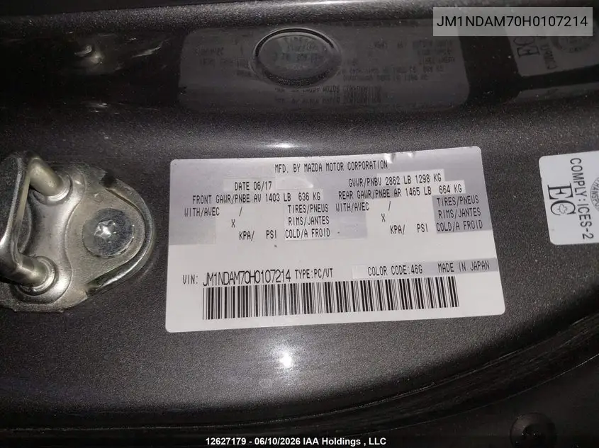 2017 Mazda Mx-5 Miata Grand Touring VIN: JM1NDAM70H0107214 Lot: 12627179