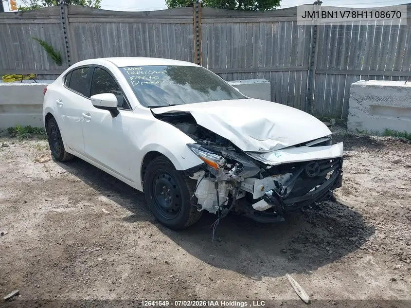 2017 Mazda Mazda3 VIN: JM1BN1V78H1108670 Lot: 12641549