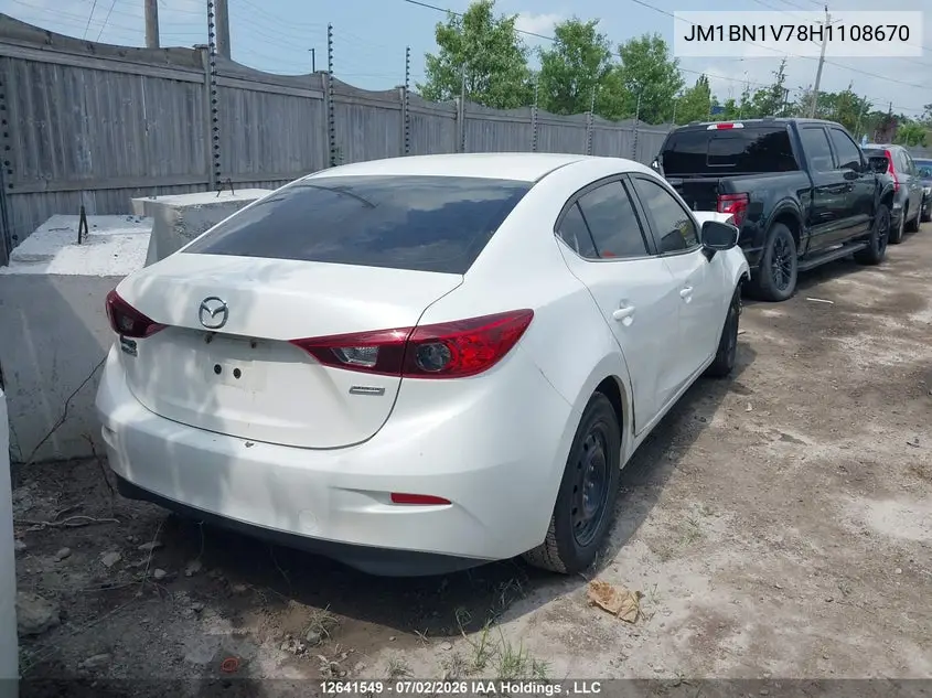2017 Mazda Mazda3 VIN: JM1BN1V78H1108670 Lot: 12641549