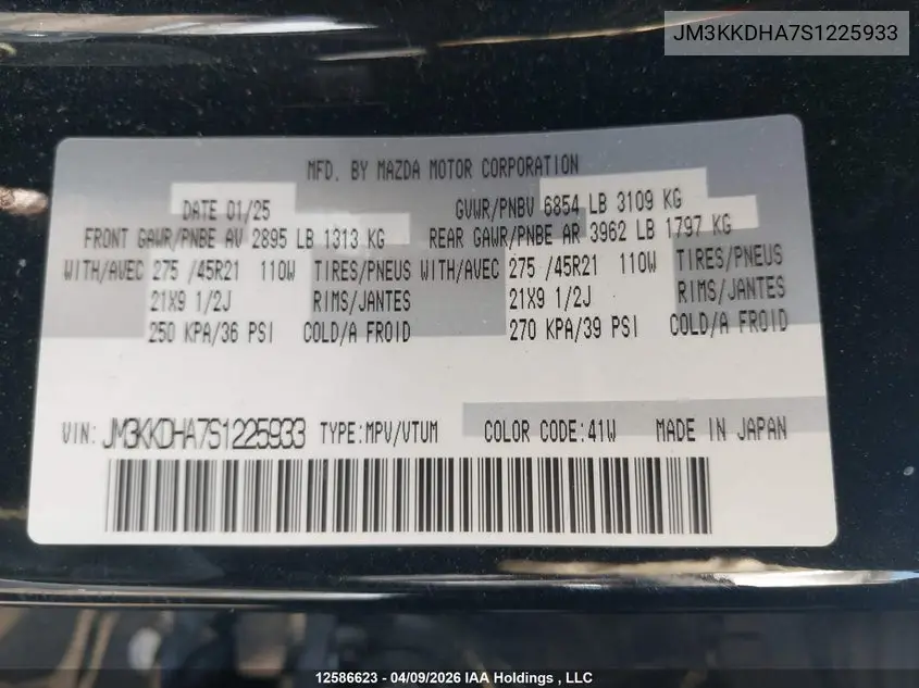 2025 Mazda Cx-90 Phev Gt VIN: JM3KKDHA7S1225933 Lot: 12586623