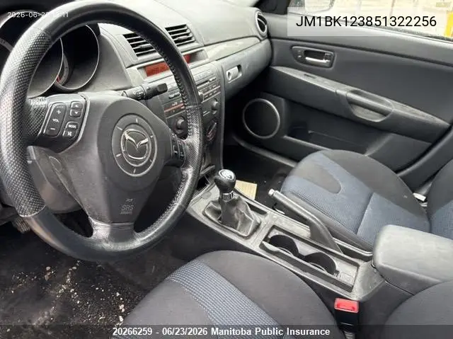 2005 Mazda 3 Mazda Gt VIN: JM1BK123851322256 Lot: 20266259