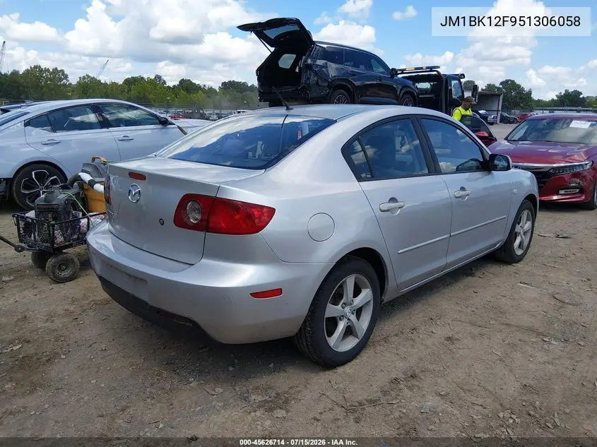 2005 Mazda Mazda3 I VIN: JM1BK12F951306058 Lot: 45626714
