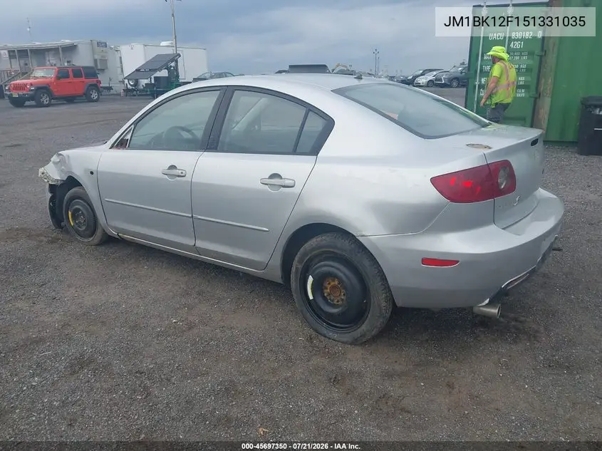 2005 Mazda Mazda3 I VIN: JM1BK12F151331035 Lot: 45697350