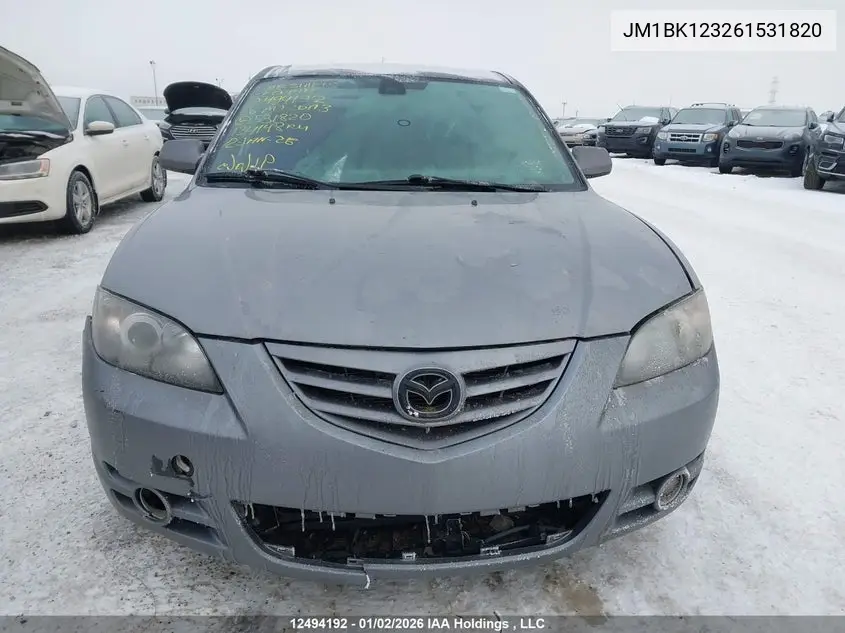 2006 Mazda Mazda3 Gt VIN: JM1BK123261531820 Lot: 12494192