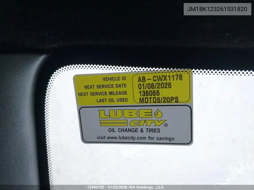 2006 Mazda Mazda3 Gt VIN: JM1BK123261531820 Lot: 12494192