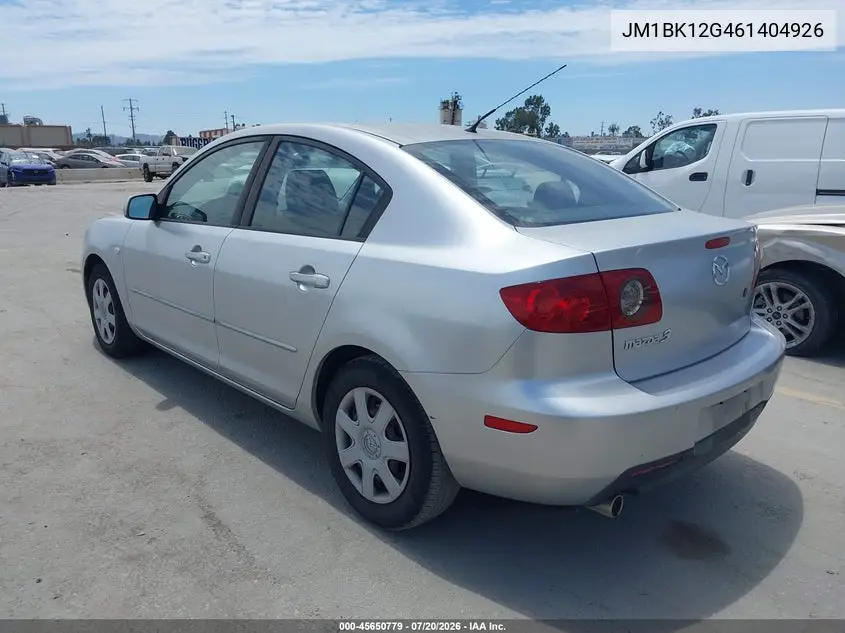 2006 Mazda Mazda3 I VIN: JM1BK12G461404926 Lot: 45650779